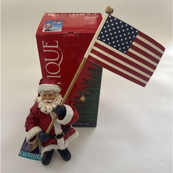 Vtg Possible Dreams Clothtique 2001 God Bless America Patriotic Santa 713509 - Picture 1 of 12
